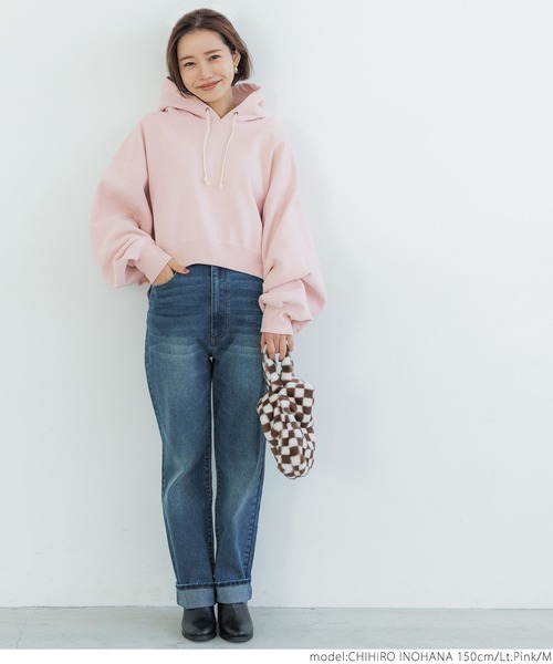 coca（coca）（コカ）の「ふあふあ裏起毛クロップドフーディ（パーカー・レディース・ライトピンク/ネイビー・M/L）」の10枚目の写真