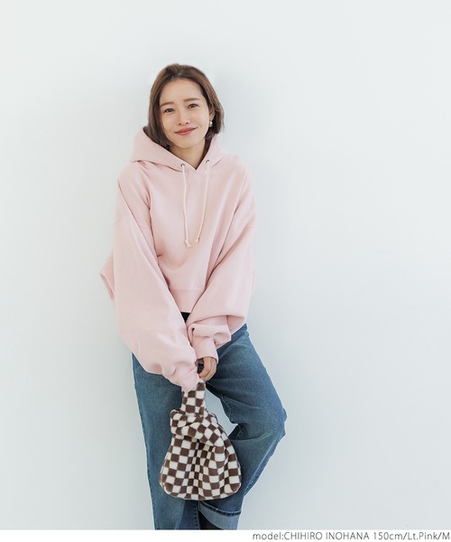 coca（coca）（コカ）の「ふあふあ裏起毛クロップドフーディ（パーカー・レディース・ライトピンク/ネイビー・M/L）」の13枚目の写真