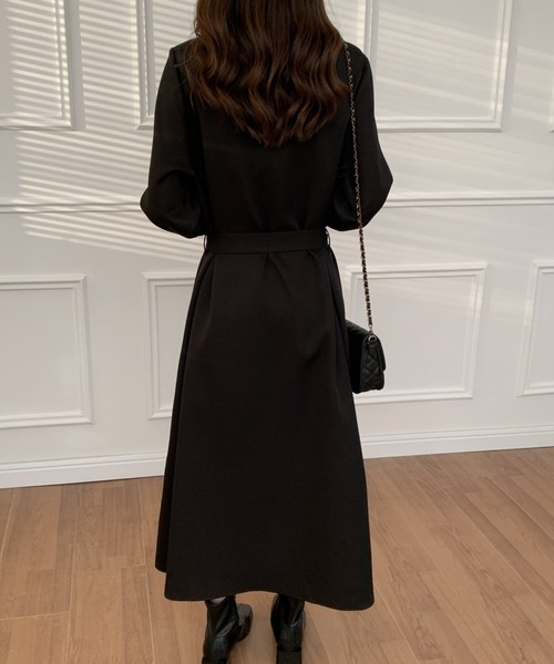 ECLIN（エクラン）の「ウエストマークAラインフレアワンピース（ワンピース・レディース・ブラック/ベージュ・FREE）」の3枚目の写真