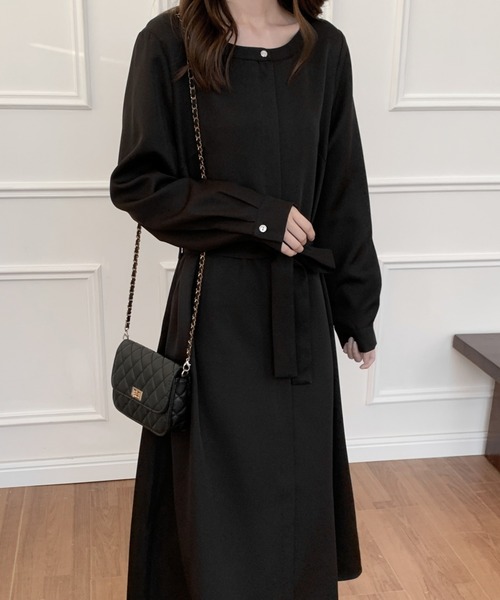 ECLIN（エクラン）の「ウエストマークAラインフレアワンピース（ワンピース・レディース・ブラック/ベージュ・FREE）」の9枚目の写真