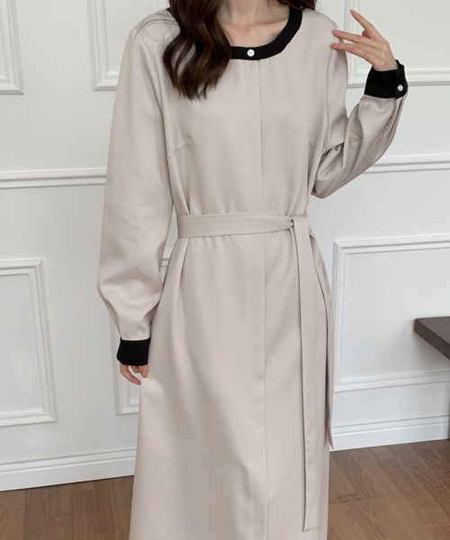 ECLIN（エクラン）の「ウエストマークAラインフレアワンピース（ワンピース・レディース・ブラック/ベージュ・FREE）」の10枚目の写真