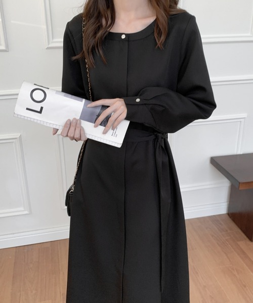 ECLIN（エクラン）の「ウエストマークAラインフレアワンピース（ワンピース・レディース・ブラック/ベージュ・FREE）」の7枚目の写真