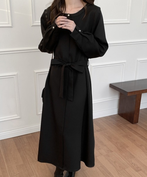 ECLIN（エクラン）の「ウエストマークAラインフレアワンピース（ワンピース・レディース・ブラック/ベージュ・FREE）」の8枚目の写真