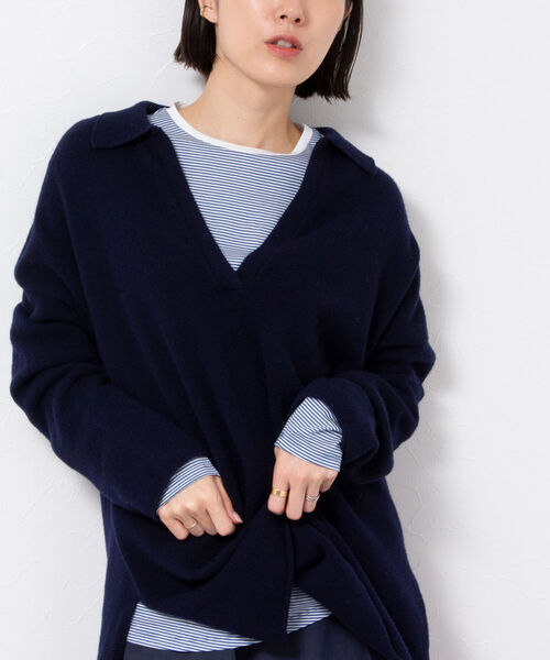 NOLLEY’S（ノーリーズ）の「ハイゲージ天竺/ボーダー・アシメロンT（Tシャツ/カットソー・レディース・ホワイト/ブルー系その他3/ホワイト系その他4・FREE）」の3枚目の写真