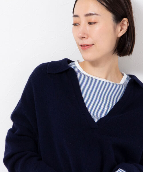 NOLLEY’S（ノーリーズ）の「ハイゲージ天竺/ボーダー・アシメロンT（Tシャツ/カットソー・レディース・ホワイト/ブルー系その他3/ホワイト系その他4・FREE）」の7枚目の写真