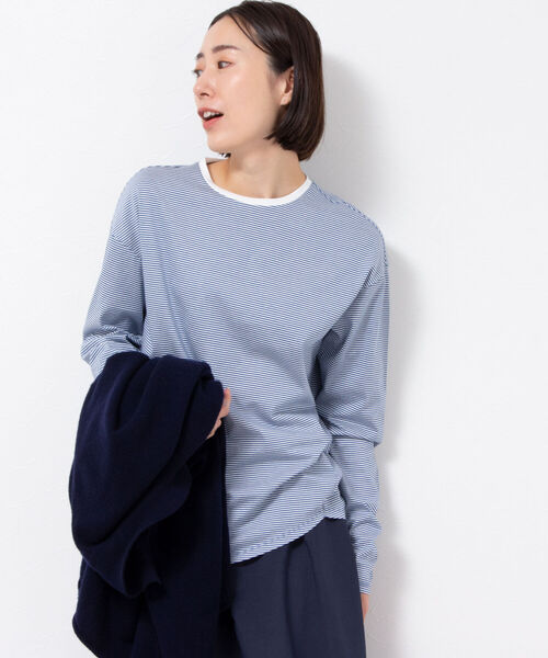 NOLLEY’S（ノーリーズ）の「ハイゲージ天竺/ボーダー・アシメロンT（Tシャツ/カットソー・レディース・ホワイト/ブルー系その他3/ホワイト系その他4・FREE）」の18枚目の写真