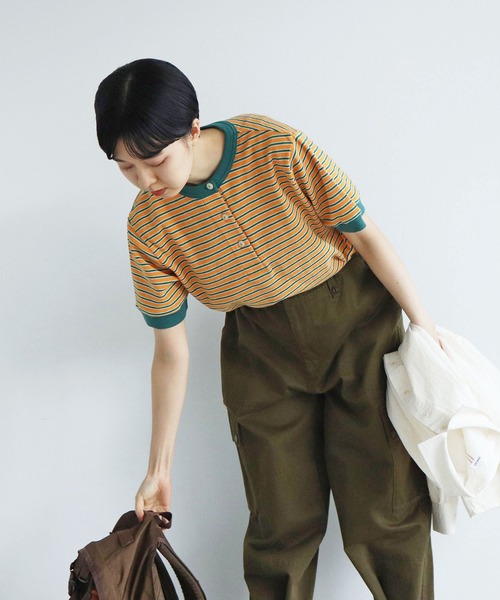 [HELAS] ボーダー 半袖Tシャツ シアーボーダー ドルマンスリーブTシャツ（52-68CG83-204