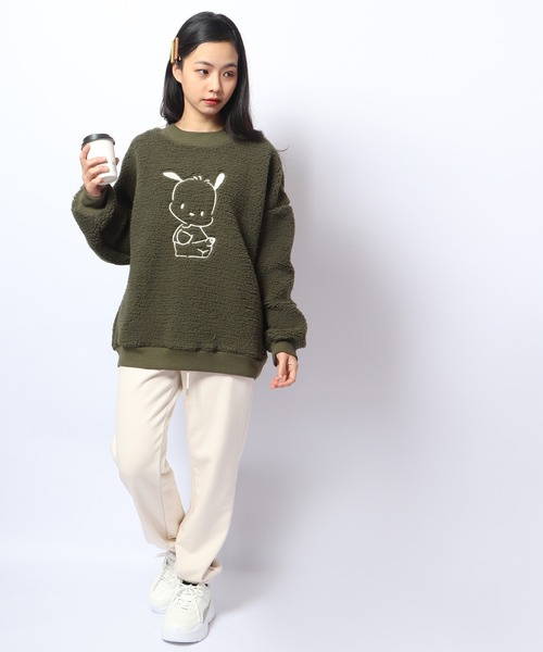 WAIKEI★ポチャッコ ホリデー トレーナー ポチャッコ 刺繍 サンリオ BIG シルエット トレーナー ボア 長袖