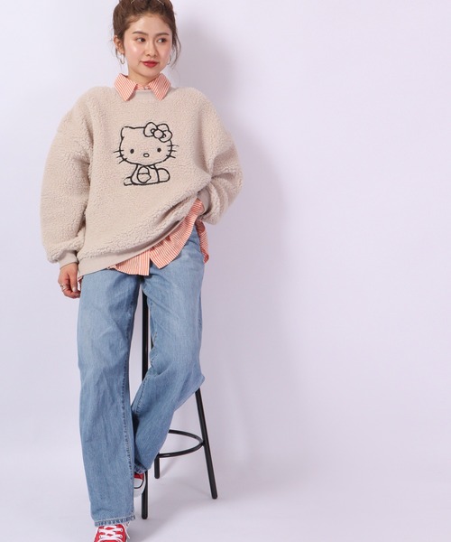 sanrio（サンリオ）の「sanrio クロミ ポチャッコ ハローキティ シナモロール ボア トレーナー（スウェット・レディース・カーキ系/ネイビー/ホワイト系その他/ホワイト系その他3/カーキ/アイボリー/ホワイト系その他2/ネイビー系・L/M）」の17枚目の写真