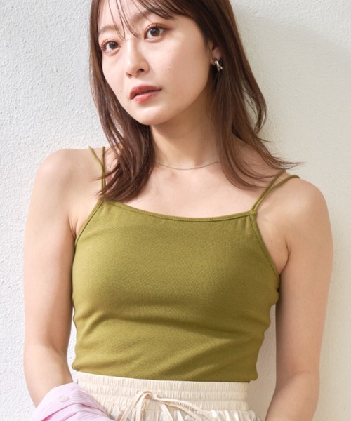 VANNIE U(ヴァニーユー)の「カップ付きダブルキャミソール(キャミソール・レディース・アイボリー/ブラック/ブラウン/グリーン/ブルー/グレイッシュベージュ・FREE)」の5枚目の写真