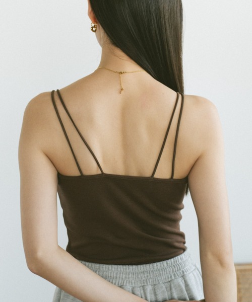 VANNIE U(ヴァニーユー)の「カップ付きダブルキャミソール(キャミソール・レディース・アイボリー/ブラック/ブラウン/グリーン/ブルー/グレイッシュベージュ・FREE)」の7枚目の写真