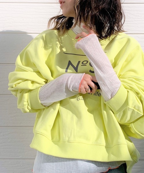 Q(キュー)の「ふんわりテレコタートル(Tシャツ/カットソー・レディース・ネイビー/オレンジ/アイボリー・MEDIUM)」の2枚目の写真