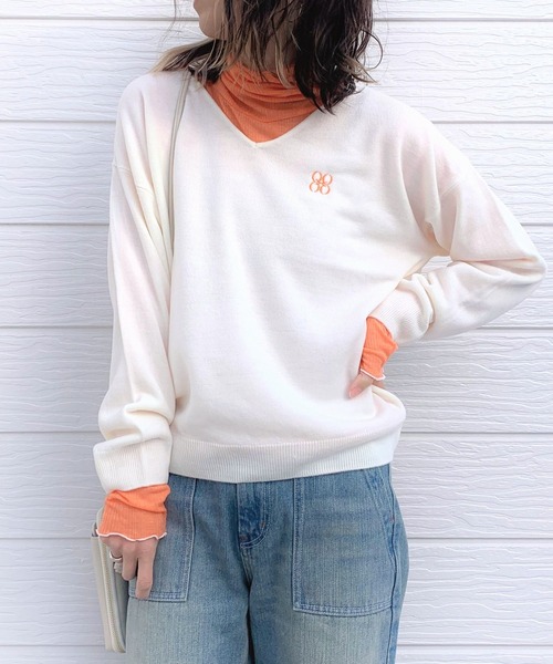 Q(キュー)の「ふんわりテレコタートル(Tシャツ/カットソー・レディース・ネイビー/オレンジ/アイボリー・MEDIUM)」の11枚目の写真