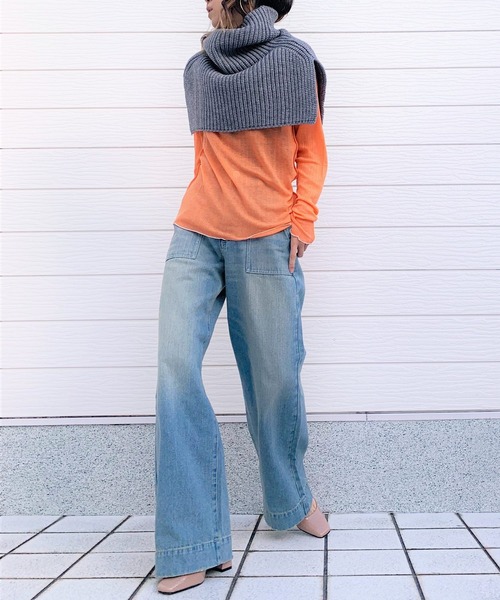 Q(キュー)の「ふんわりテレコタートル(Tシャツ/カットソー・レディース・ネイビー/オレンジ/アイボリー・MEDIUM)」の13枚目の写真