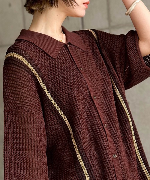 Java（ジャバ）の「《JaVaジャバ コラボ》レトロヴィンテージ。メッシュ編みニットポロカーディガン（カーディガン/ボレロ・メンズ・ブラック/ブラウン/ホワイト・LARGE/MEDIUM/SMALL/X-LARGE）」の3枚目の写真