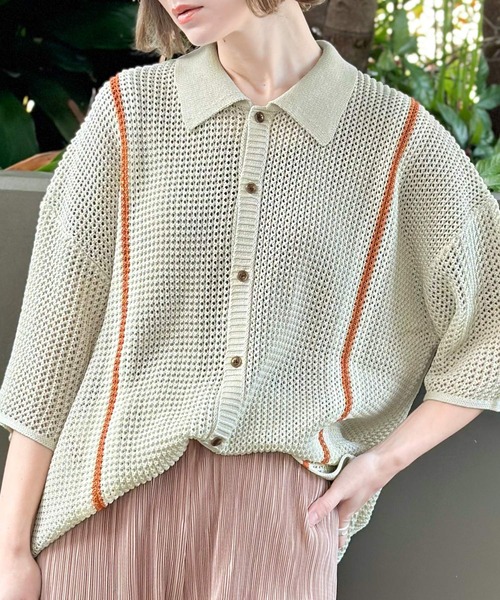 Java（ジャバ）の「《JaVaジャバ コラボ》レトロヴィンテージ。メッシュ編みニットポロカーディガン（カーディガン/ボレロ・メンズ・ブラック/ブラウン/ホワイト・LARGE/MEDIUM/SMALL/X-LARGE）」の2枚目の写真