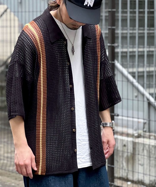 Java（ジャバ）の「《JaVaジャバ コラボ》レトロヴィンテージ。メッシュ編みニットポロカーディガン（カーディガン/ボレロ・メンズ・ブラック/ブラウン/ホワイト・LARGE/MEDIUM/SMALL/X-LARGE）」の7枚目の写真