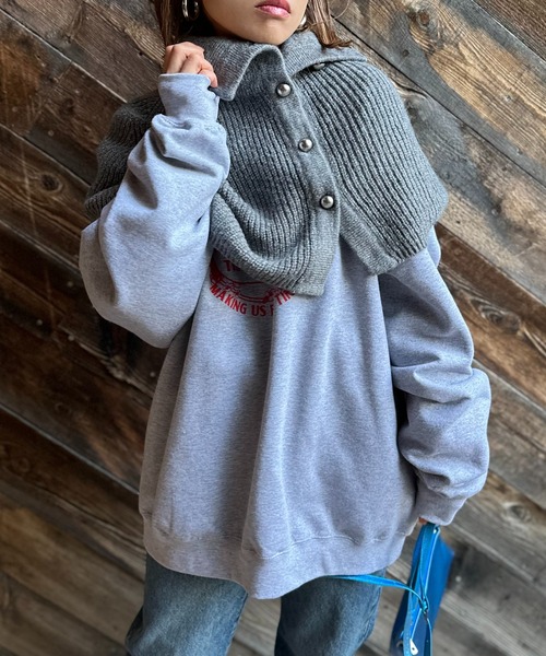 mi via loca（ミヴィアロカ）の「ウール混 カラーニットハイネックスヌード（ネックウォーマー/スヌード・レディース・ピンク/オレンジ/グレー/マスタード/ブルー・FREE）」の11枚目の写真