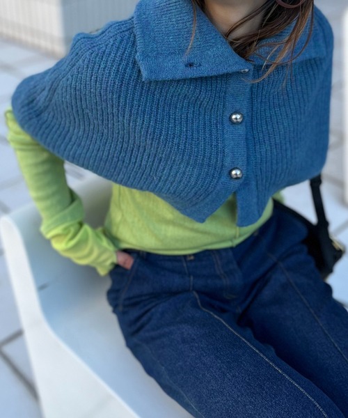 mi via loca（ミヴィアロカ）の「ウール混 カラーニットハイネックスヌード（ネックウォーマー/スヌード・レディース・ピンク/オレンジ/グレー/マスタード/ブルー・FREE）」の17枚目の写真