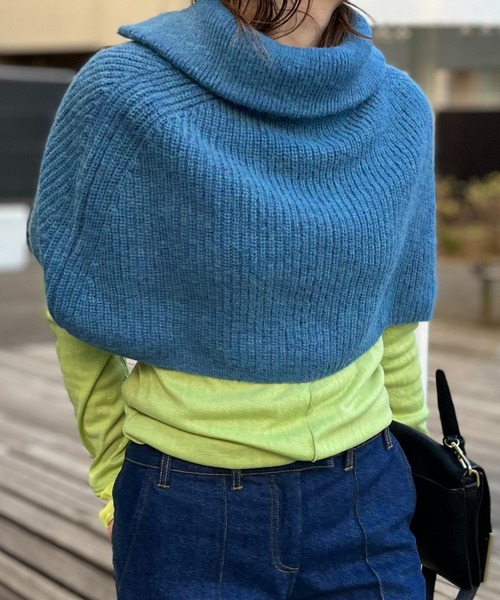 mi via loca（ミヴィアロカ）の「ウール混 カラーニットハイネックスヌード（ネックウォーマー/スヌード・レディース・ピンク/オレンジ/グレー/マスタード/ブルー・FREE）」の18枚目の写真