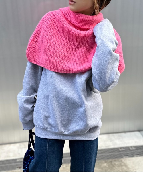 ウール混 カラーニットハイネックスヌード（ネックウォーマー/スヌード