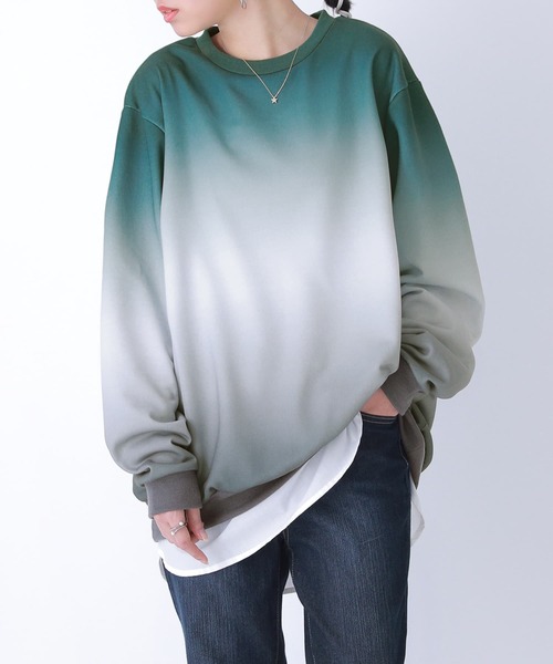 osharewalker（オシャレウォーカー）の「【廃盤】『グラデーションプリントスウェット』（スウェット・レディース・グリーン/ボルドー・1/2）」の13枚目の写真