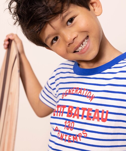 PETIT BATEAU（プチバトー）の「スラブジャージプチマリニエール半袖Ｔシャツ（Tシャツ/カットソー・キッズ・ホワイト×ブルー・6YEAR/8YEAR/10YEAR/12YEAR）」の7枚目の写真