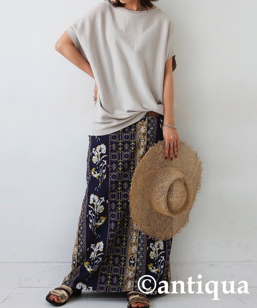 antiqua（アンティカ）の「綿100%ドルマンボートネックニット（Tシャツ/カットソー・レディース・ブルー/ピンク/カーキ/ホワイト系その他/ブラック・FREE）」の11枚目の写真