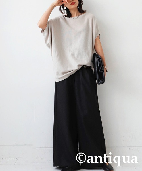 antiqua（アンティカ）の「綿100%ドルマンボートネックニット（Tシャツ/カットソー・レディース・ブルー/ピンク/カーキ/ホワイト系その他/ブラック・FREE）」の7枚目の写真