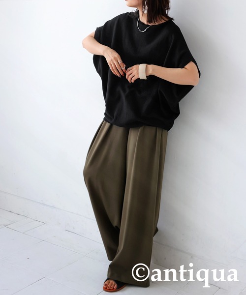 antiqua（アンティカ）の「綿100%ドルマンボートネックニット（Tシャツ/カットソー・レディース・ブルー/ピンク/カーキ/ホワイト系その他/ブラック・FREE）」の13枚目の写真