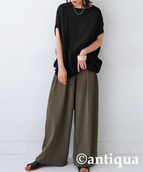 antiqua（アンティカ）の「綿100%ドルマンボートネックニット（Tシャツ/カットソー・レディース・ブルー/ピンク/カーキ/ホワイト系その他/ブラック・FREE）」の12枚目の写真