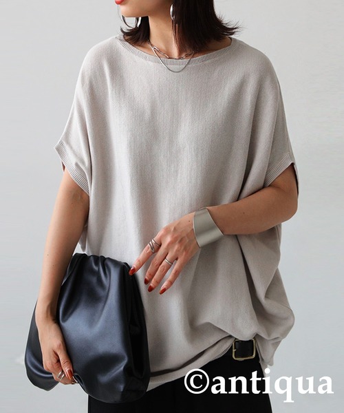 antiqua（アンティカ）の「綿100%ドルマンボートネックニット（Tシャツ/カットソー・レディース・ブルー/ピンク/カーキ/ホワイト系その他/ブラック・FREE）」の6枚目の写真