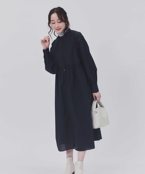 HONEYSUCKLE ROSE(ハニーサックルローズ)の「【HONEYSUCKLE ROSE】長袖ギャザーワンピース(シャツ/ブラウス・レディース・ホワイト/ブラック・M/L)」の2枚目の写真