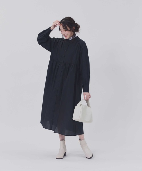 HONEYSUCKLE ROSE(ハニーサックルローズ)の「【HONEYSUCKLE ROSE】長袖ギャザーワンピース(シャツ/ブラウス・レディース・ホワイト/ブラック・M/L)」の3枚目の写真