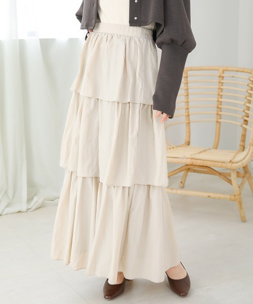 Bab（バブ）の「タフタティアードスカート（スカート・レディース・サンドベージュ/ブラック・M）」の3枚目の写真