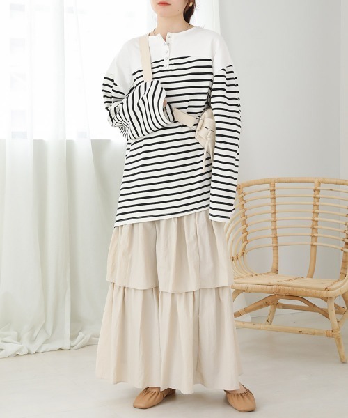 Bab（バブ）の「タフタティアードスカート（スカート・レディース・サンドベージュ/ブラック・M）」の7枚目の写真