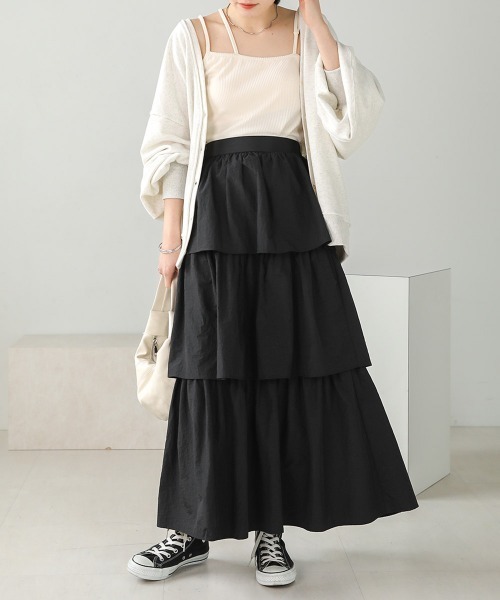Bab（バブ）の「タフタティアードスカート（スカート・レディース・サンドベージュ/ブラック・M）」の10枚目の写真