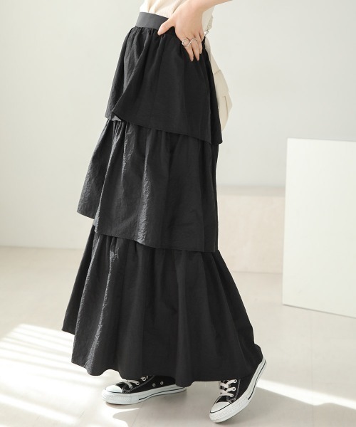Bab（バブ）の「タフタティアードスカート（スカート・レディース・サンドベージュ/ブラック・M）」の14枚目の写真