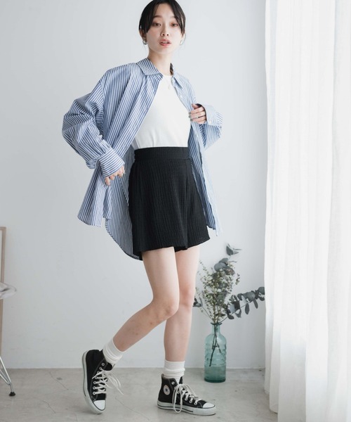 WEGO(ウィゴー)の「WEGO/【セットアップ対応商品】クリンクルイージーショートパンツ(スラックス・レディース・イエロー/ブラック/サックスブルー/オフホワイト・FREE)」の6枚目の写真