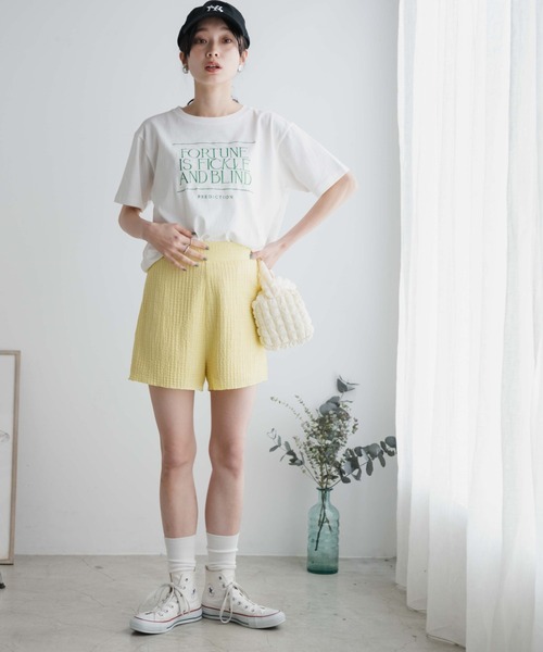 WEGO(ウィゴー)の「WEGO/【セットアップ対応商品】クリンクルイージーショートパンツ(スラックス・レディース・イエロー/ブラック/サックスブルー/オフホワイト・FREE)」の8枚目の写真