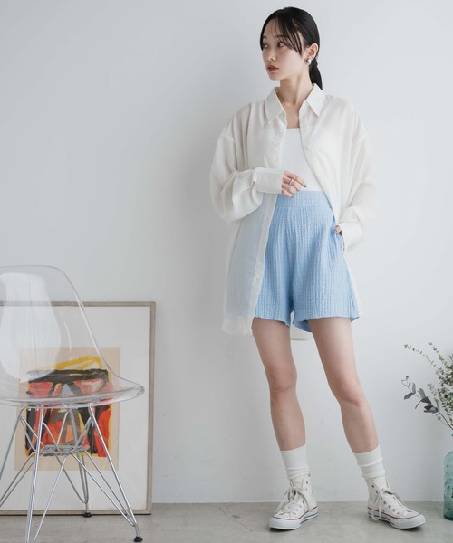 WEGO(ウィゴー)の「WEGO/【セットアップ対応商品】クリンクルイージーショートパンツ(スラックス・レディース・イエロー/ブラック/サックスブルー/オフホワイト・FREE)」の18枚目の写真