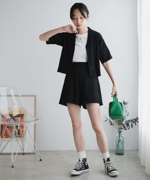 WEGO(ウィゴー)の「WEGO/【セットアップ対応商品】クリンクルイージーショートパンツ(スラックス・レディース・イエロー/ブラック/サックスブルー/オフホワイト・FREE)」の15枚目の写真