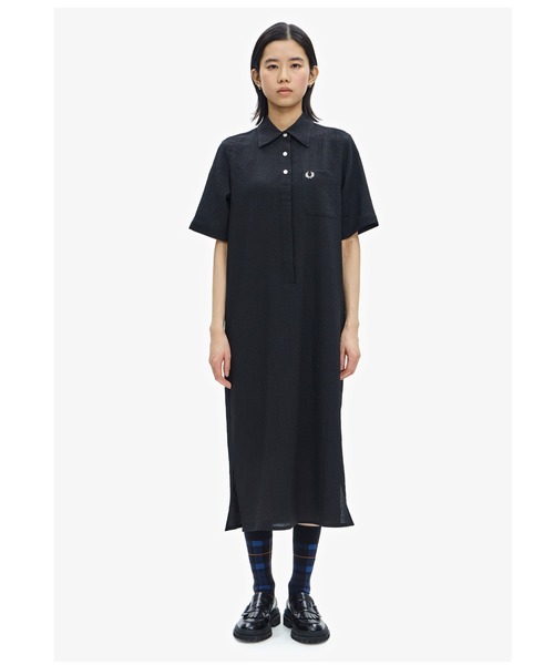 FRED PRERYフレッドペリー　シャツワンピース　半袖　ネイビー FRED PERRY（フレッドペリー）の「Lace Tape Shirt Dress
