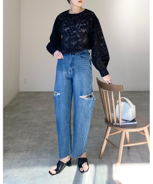 She's Closet(シーズクローゼット)の「ボリュームスリーブ長袖花柄シアージャガードブラウス(シャツ/ブラウス・レディース・アイボリー/ブラック/パープル・FREE)」の17枚目の写真