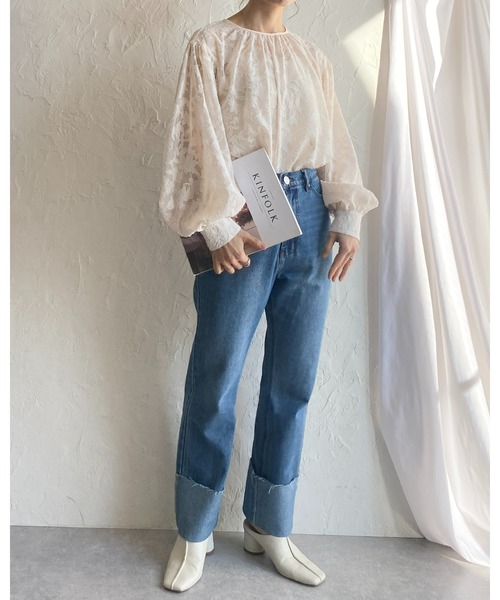 She's Closet(シーズクローゼット)の「ボリュームスリーブ長袖花柄シアージャガードブラウス(シャツ/ブラウス・レディース・アイボリー/ブラック/パープル・FREE)」の18枚目の写真