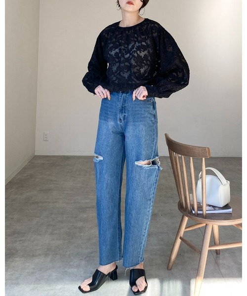 She's Closet(シーズクローゼット)の「ボリュームスリーブ長袖花柄シアージャガードブラウス(シャツ/ブラウス・レディース・アイボリー/ブラック/パープル・FREE)」の20枚目の写真