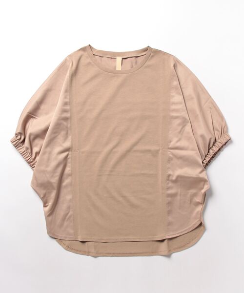 Q（キュー）の「ドルマン異素材切替トップス（Tシャツ/カットソー・レディース・チャコールグレー/キャメル・MEDIUM）」の5枚目の写真