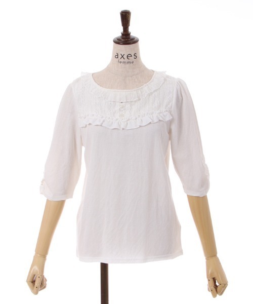 axes femme(アクシーズファム)の「パール釦付袖カットプルオーバー(Tシャツ/カットソー・レディース・サックスブルー/ホワイト/ブラック・FREE)」の4枚目の写真