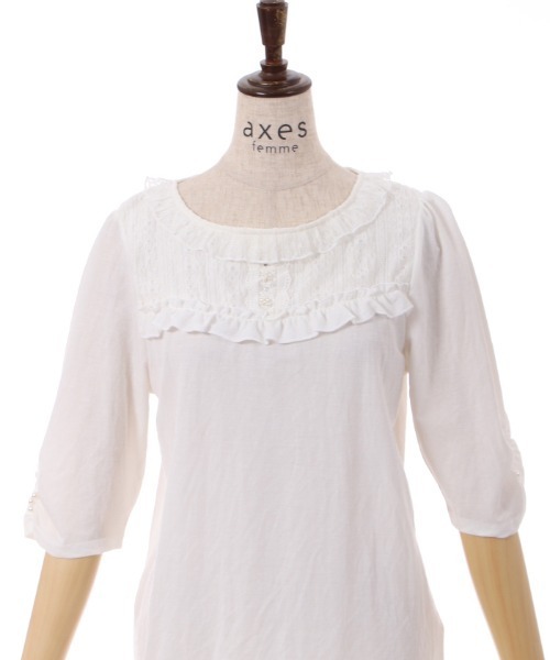 axes femme(アクシーズファム)の「パール釦付袖カットプルオーバー(Tシャツ/カットソー・レディース・サックスブルー/ホワイト/ブラック・FREE)」の7枚目の写真