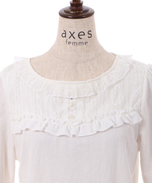 axes femme(アクシーズファム)の「パール釦付袖カットプルオーバー(Tシャツ/カットソー・レディース・サックスブルー/ホワイト/ブラック・FREE)」の9枚目の写真